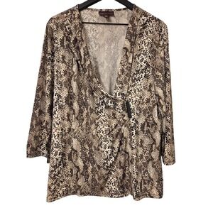 Dana‎ Buchman Snakeskin Print Top Blouse Shirt, Long Sleeve, Women's Size XL